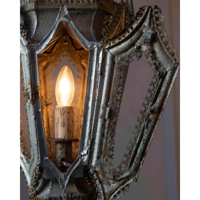 Gothic Pair of English 19th Century Painted Iron Gothic Revival Period Lanterns For Sale - Image 3 of 11