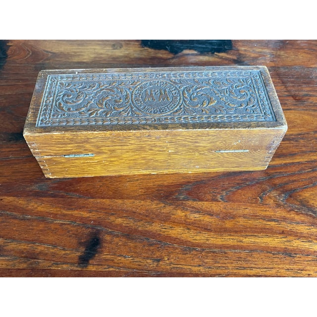 Antique Handcarved Oak Wood Wheeler & Wilson Jewelry Box C. 1890 For Sale - Image 4 of 7