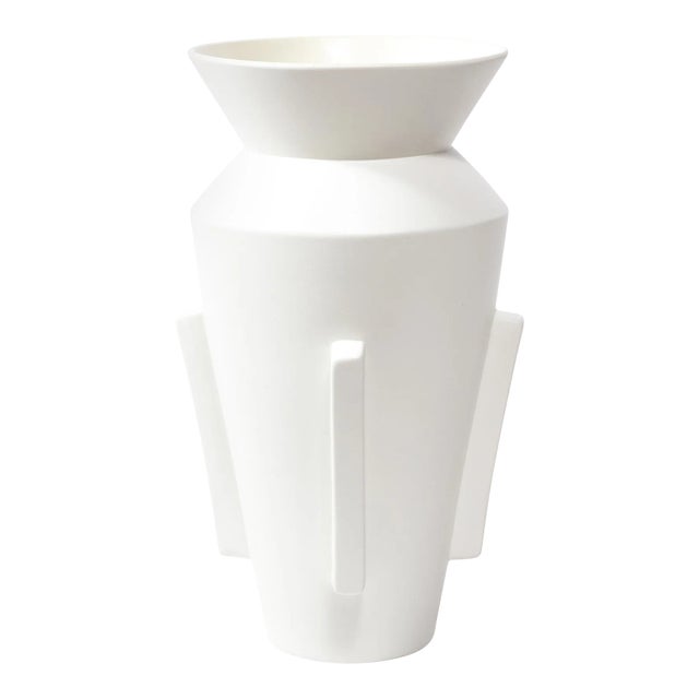 Late 20th Century Modernist Tall Urn Form White Ceramic Vase For Sale