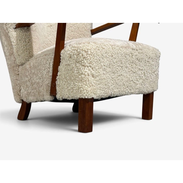 Danish Cabinetmaker, Lounge Chairs, Shearling, Beech, 1940s For Sale - Image 9 of 12