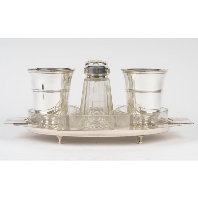 Silver-plated metal and crystal tableware, early 20th century, art deco style. Art deco period tableware, early 20th...