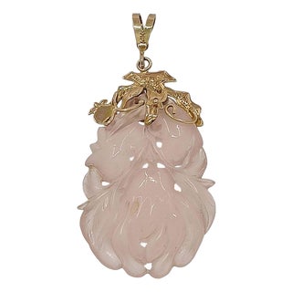 Large Carved Rose Quartz Pendant For Sale