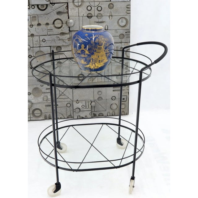 Oval Mid-Century Modern Black Lacquer Serving Bar Tea Cart For Sale - Image 12 of 13
