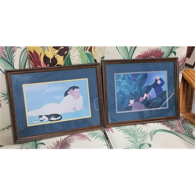 Set of 4 "Women of Hawaii" Serigraph artwork prints by Pegge Hopper including "Na Kua'Ana", "Woman with Fan", "Calico...