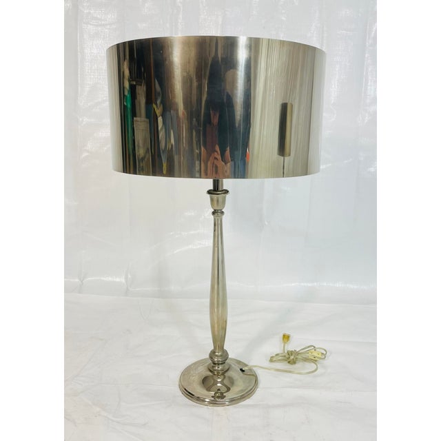 Metal Pair of Nickel-Plated Modern Table Lamps With Matching Metal Shades For Sale - Image 7 of 14