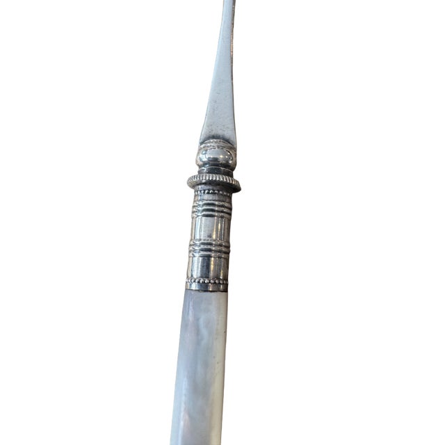 American Antique James Deacon & Sons Sterling Silver/Mother of Pearl Bar/Pickle Fork. 8.25" Long. Excellent Condition. For Sale - Image 3 of 4