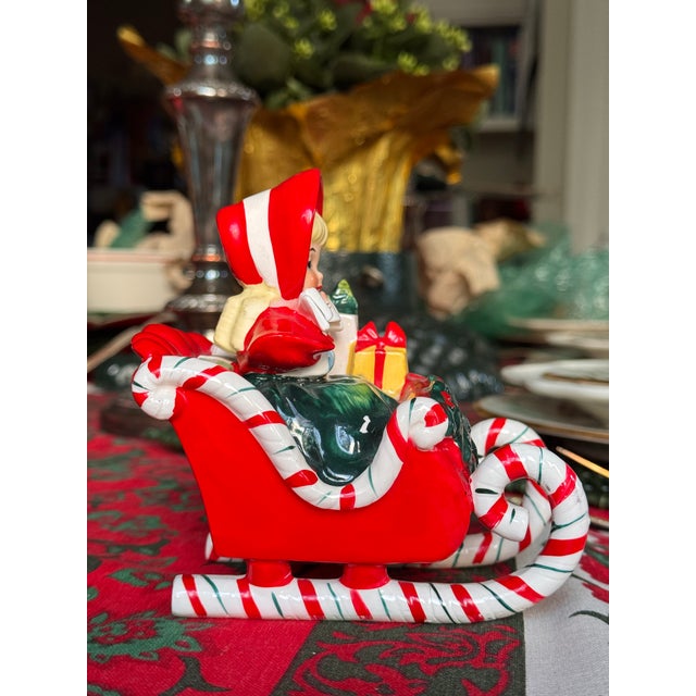 1956 Lefton Ceramic Shopper Girl in Sleigh For Sale - Image 10 of 12