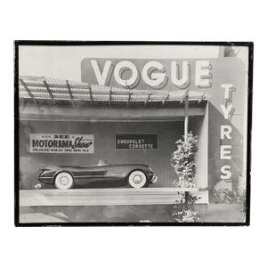 Mid-Century Gm Chevrolet Corvette Black & White Lithograph Print in Frame