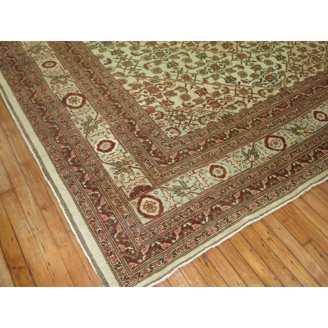 Early 20th Century Early 20th Century Pistachio Field Persian Tabriz Mahi Fish Carpet For Sale - Image 5 of 6