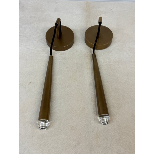 Mid-Century Modern Jonathan Browning for Restoration Hardware Aquitaine Brass Sconces, Pair For Sale - Image 3 of 12