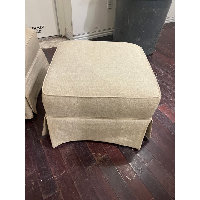Pair of Custom Made Neutral Upholstered Ottomans in ready to place condition. 21 x 21 x 15 6-1025 OXY