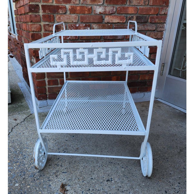 Vintage Faux Bamboo Greek Key Patio Bar Cart For Sale In New York - Image 6 of 13