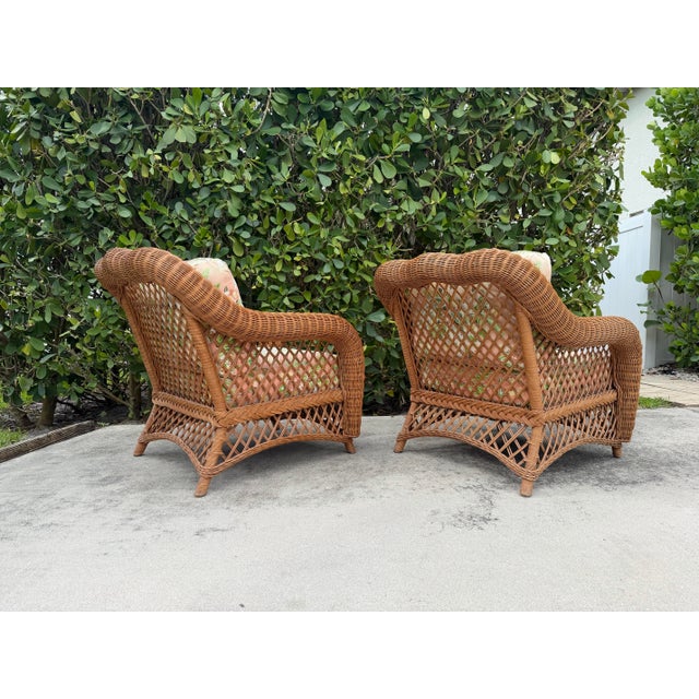 Vintage Palm Beach Style Rolled Arm Wicker Lounge Chairs – A Pair For Sale - Image 4 of 12