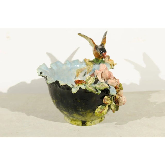 19th Century French Barbotine Covered Bowl with Bird and Bird Nest Décor For Sale - Image 10 of 11