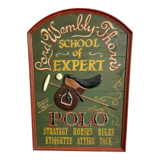 Vintage 1960s Hand Painted "School of Expert Polo" Trade Sign For Sale