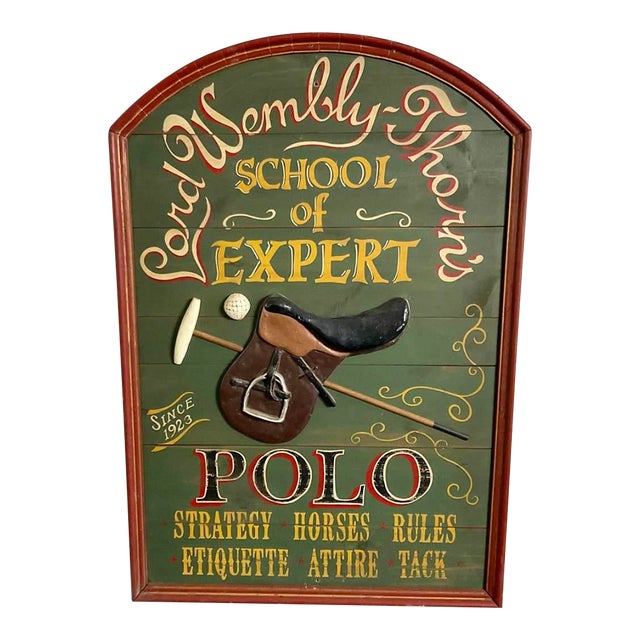 Vintage 1960s Hand Painted "School of Expert Polo" Trade Sign For Sale