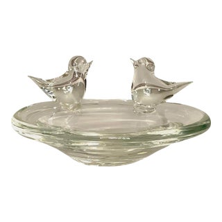 Mid 20th Century Licio Zanetti Murano Glass Sculptural Bird Decorated Bowl, Signed For Sale