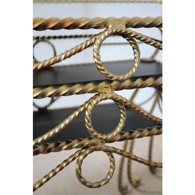 Gold Vintage Italian Hollywood Regency Gold Rope Mirror Top 3 Pc Nesting Side Tables For Sale - Image 8 of 12