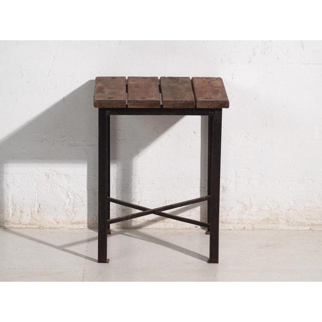 Vintage Industrial Stool in Pine Wood and Iron, Central Europe, 1950 For Sale - Image 6 of 9