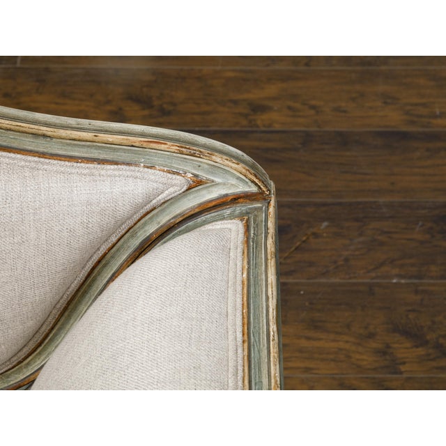 Italian Rococo Style 19th Century Painted Settee with Out Scrolling Arms For Sale - Image 4 of 12