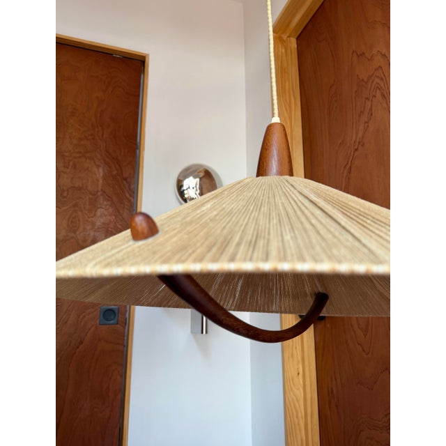 Tan 1960s Danish Modern Temde Leuchten Teak & Sisal Cord Pendant Lamp For Sale - Image 8 of 11