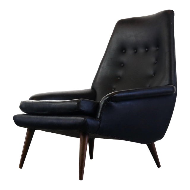 Danish Modern Lounge Chair in Original Black Vinyl Upholstery For Sale