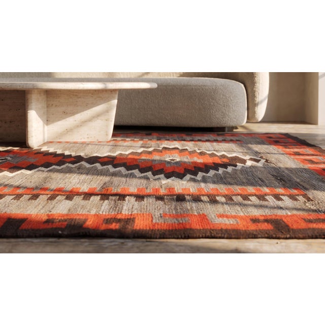 Gray 1930s Gray Geometric Tribal Antique American Navajo Rug 4'10" X 7'0" Flatweave Wool Carpet For Sale - Image 8 of 9