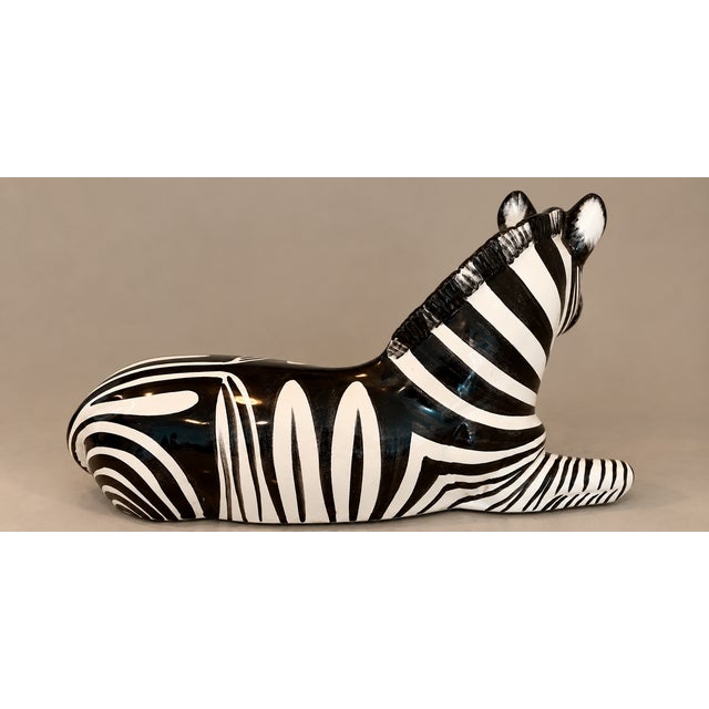 Hollywood Regency Italian Vintage Hand Painted Porcelain Large Zebra Sculpture For Sale - Image 3 of 9