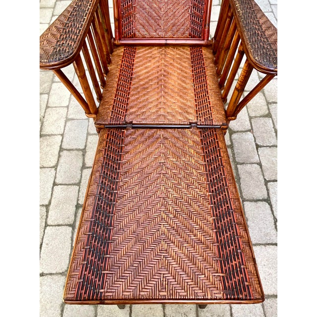 Black Adjustable Rattan Chaise Longue with Ottoman, 1920s For Sale - Image 8 of 13