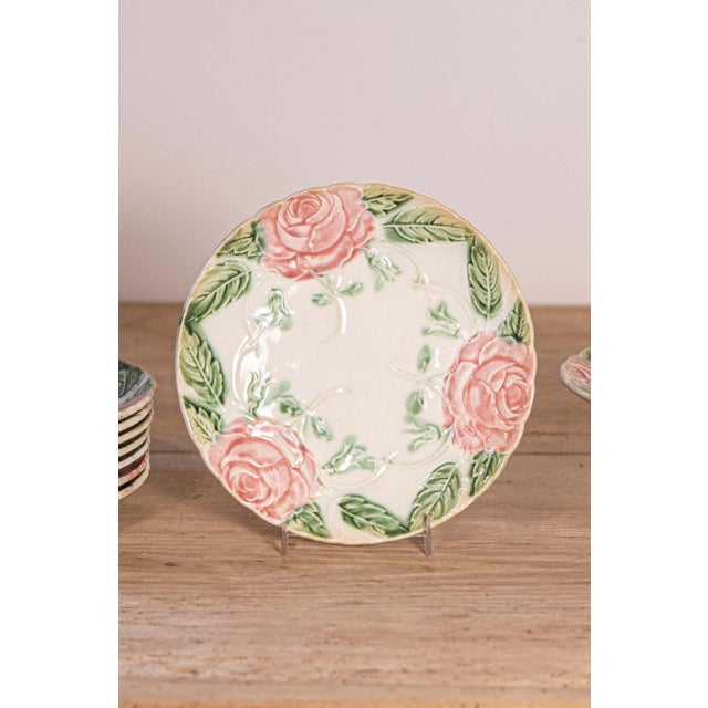 French French 19th Century Majolica Compote and Plates with Roses, Sold Individually For Sale - Image 3 of 7