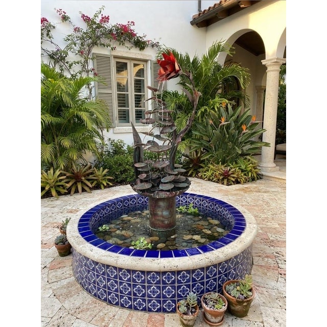 Verdigris Vintage Copper Lotus & Lily Pad Cascading Fountain For Sale - Image 8 of 12