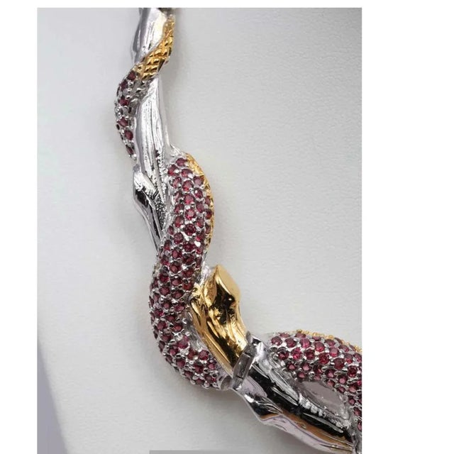 Cleopatra Style Necklace 20 Carat Red Garnet Blue Topaz Sterling Silver Gold Double Snake Branch For Sale In West Palm - Image 6 of 12