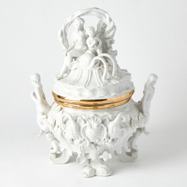 Antique Belgian Porcelain Covered Centerpiece /Mermaid, Dolphin and Shell Motifs For Sale - Image 13 of 13