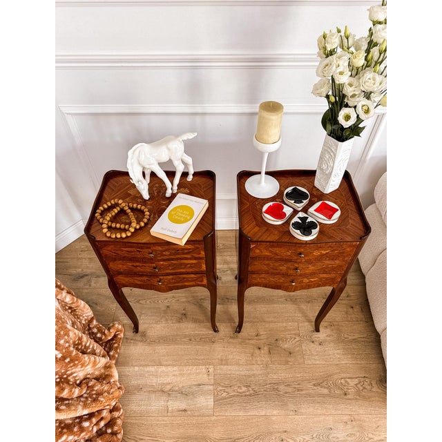 Mid-Century French Louis XV Style Marquetry Nightstands, 1950s, Set of 2 For Sale - Image 15 of 18