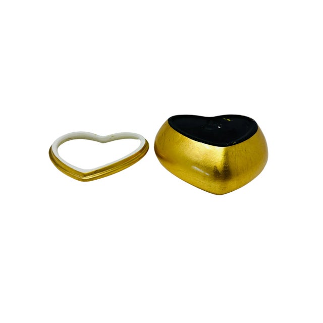 Ceramic Vintage Gold Leaf Heart Shaped Ceramic Catchall With Lid For Sale - Image 7 of 10