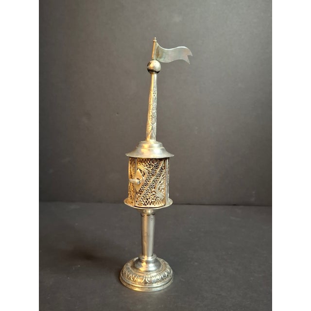 Late 19th Century Antique 800 Silver Filigree Besamim Spice Tower Havdalah Judaica Tower Flag 86g For Sale - Image 5 of 16