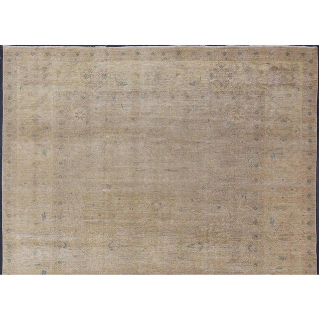 Minimalist Design Large Antique Tabriz Rug in All-Over Muted Design 12'6" X 15'9" For Sale - Image 4 of 12