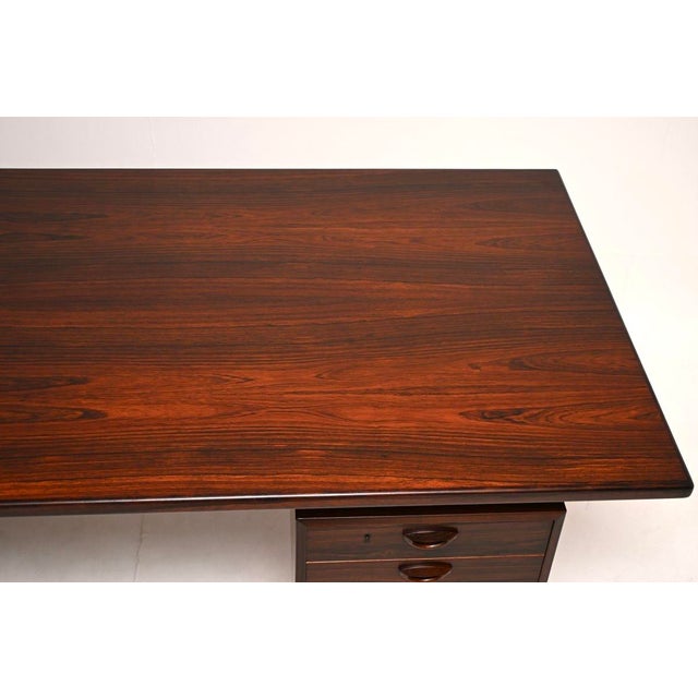 Wood Large Vintage Danish Carved Desk, 1960 For Sale - Image 7 of 11
