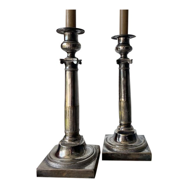 Pair of French 19th Century Silver Plate Candlesticks For Sale
