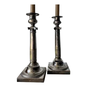 Pair of French 19th Century Silver Plate Candlesticks