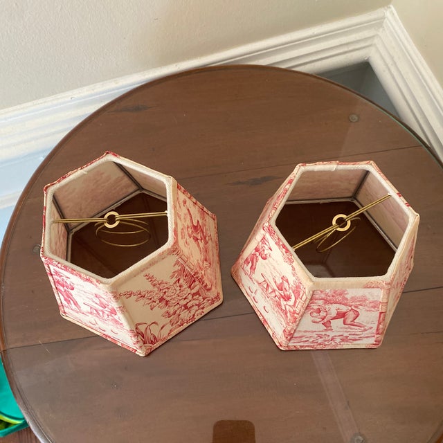 1990s Late 20th Century French Toile Sconces Lamp Shades ~ a Pair For Sale - Image 5 of 12