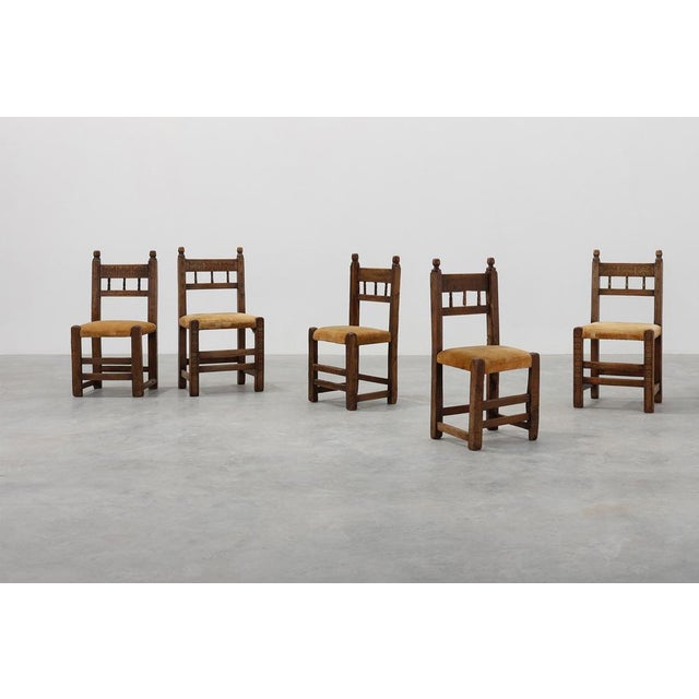 Spanish Hand-Carved Oak Side Chair with Velour Seat, 19th Century For Sale - Image 13 of 14