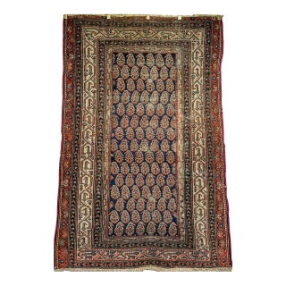 Antique Malayer Rug, Hand-Knotted Wool, Paisley Pattern, 4x6, Navy & Ivory For Sale