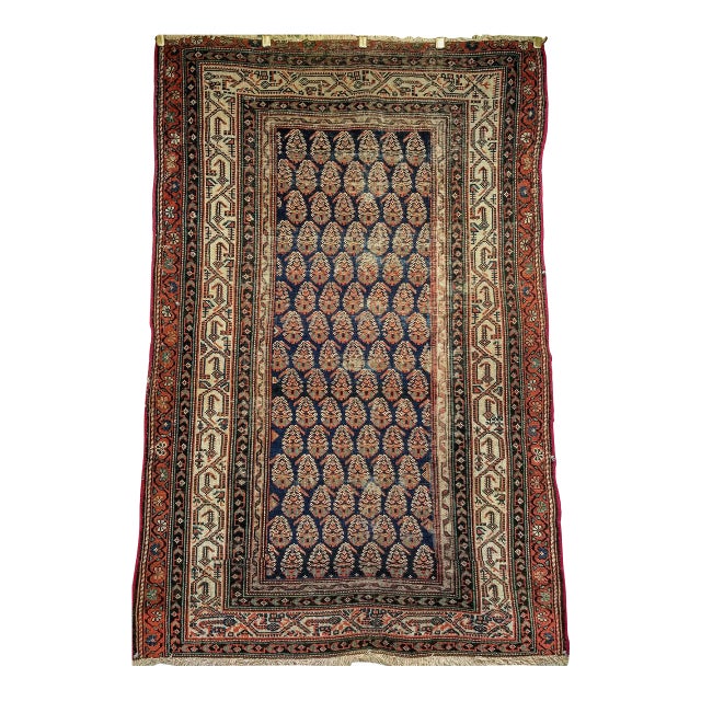 Antique Persian Malayer Rug, Hand-Knotted Wool, Paisley Pattern, 4x6, Navy & Ivory For Sale