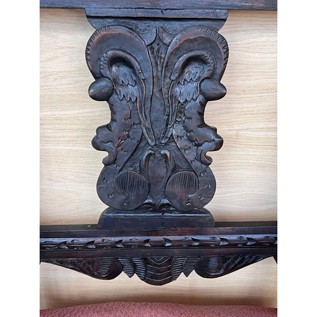 19th Spanish Colonial Altar Carved Armchair with Red Velvet Seat and Carved Back For Sale - Image 13 of 18