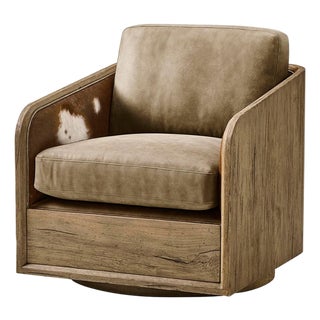 Rustic Modern Leather Swivel Armchair For Sale