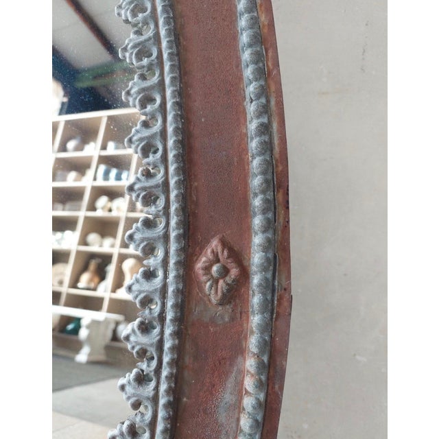 Antique Large Zinc and Tin Oval Outdoor Mirror For Sale - Image 4 of 5