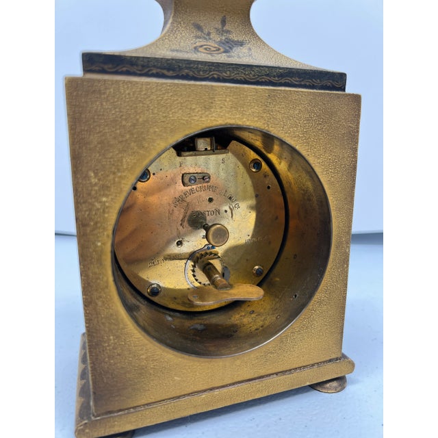 Metal Shreve Crump & Low Boston Chinoiserie Decorated Tole Mantel Clock - Swiss Mov't For Sale - Image 7 of 8