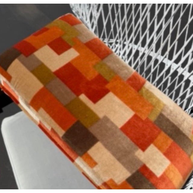 Textile 1970s Attributed to Jack Lenor Larson for Milo Baughman MCM Sofa - Orange Rust Cotton Velvet Patchwork For Sale - Image 7 of 7
