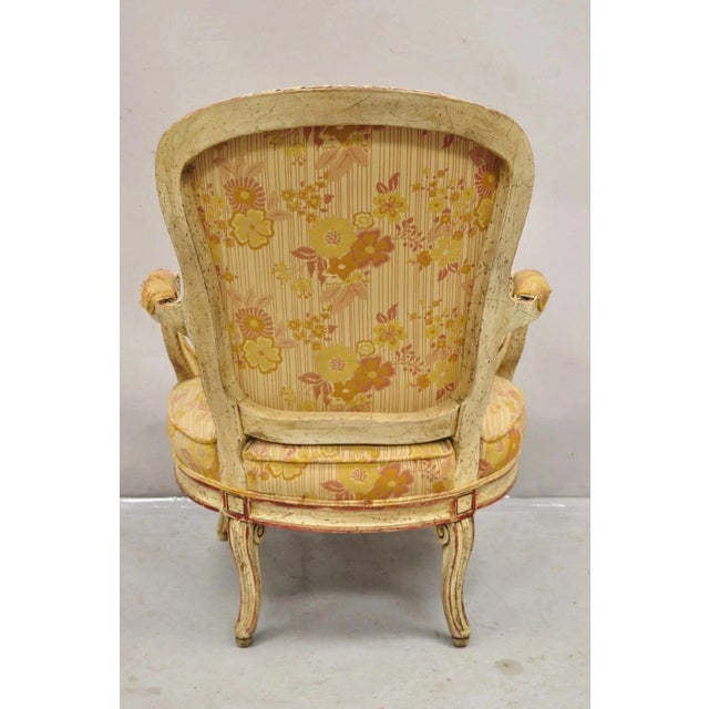 Vintage French Louis XV Style Cream and Red Painted Low Boudoir Fauteuil Chair For Sale - Image 10 of 12